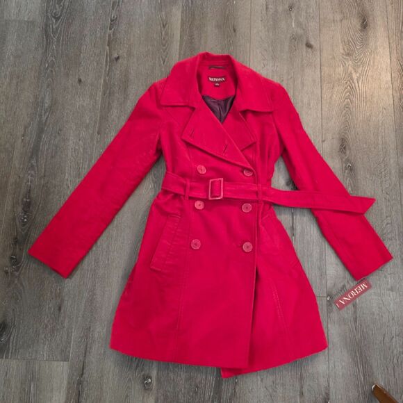 Merona Jackets & Blazers - MERONA Red Womens Belted Trench Coat Midi Size S NWT Y2K Sleek Career